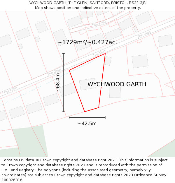 WYCHWOOD GARTH, THE GLEN, SALTFORD, BRISTOL, BS31 3JR: Plot and title map