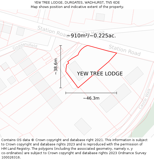 YEW TREE LODGE, DURGATES, WADHURST, TN5 6DE: Plot and title map