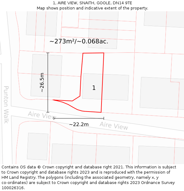 1, AIRE VIEW, SNAITH, GOOLE, DN14 9TE: Plot and title map