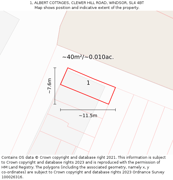 1, ALBERT COTTAGES, CLEWER HILL ROAD, WINDSOR, SL4 4BT: Plot and title map
