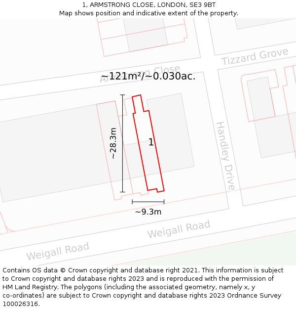 1, ARMSTRONG CLOSE, LONDON, SE3 9BT: Plot and title map