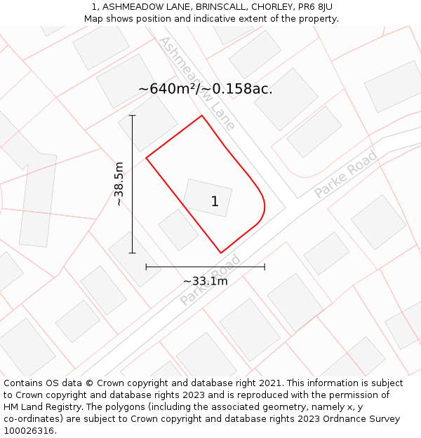 1, ASHMEADOW LANE, BRINSCALL, CHORLEY, PR6 8JU: Plot and title map