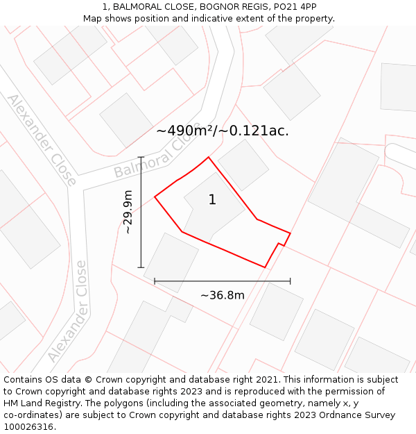 1, BALMORAL CLOSE, BOGNOR REGIS, PO21 4PP: Plot and title map