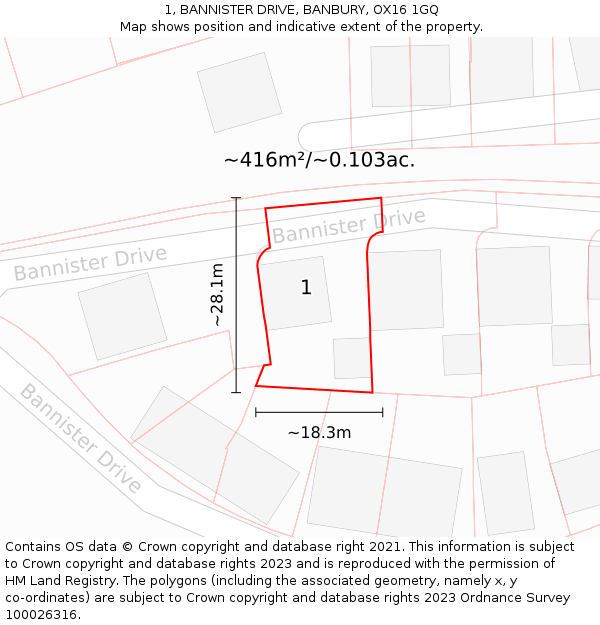 1, BANNISTER DRIVE, BANBURY, OX16 1GQ: Plot and title map