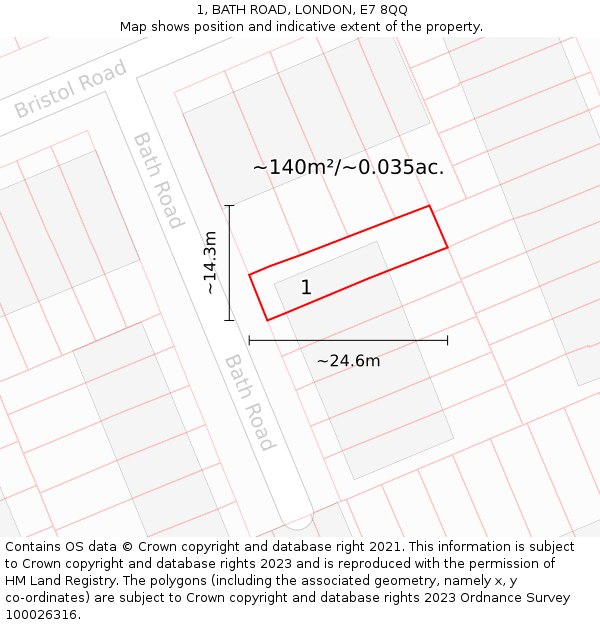 1, BATH ROAD, LONDON, E7 8QQ: Plot and title map