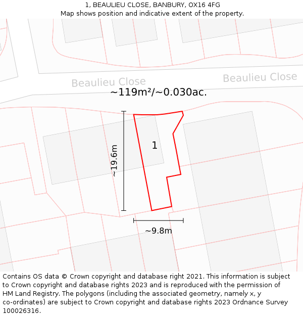 1, BEAULIEU CLOSE, BANBURY, OX16 4FG: Plot and title map