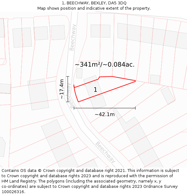 1, BEECHWAY, BEXLEY, DA5 3DQ: Plot and title map