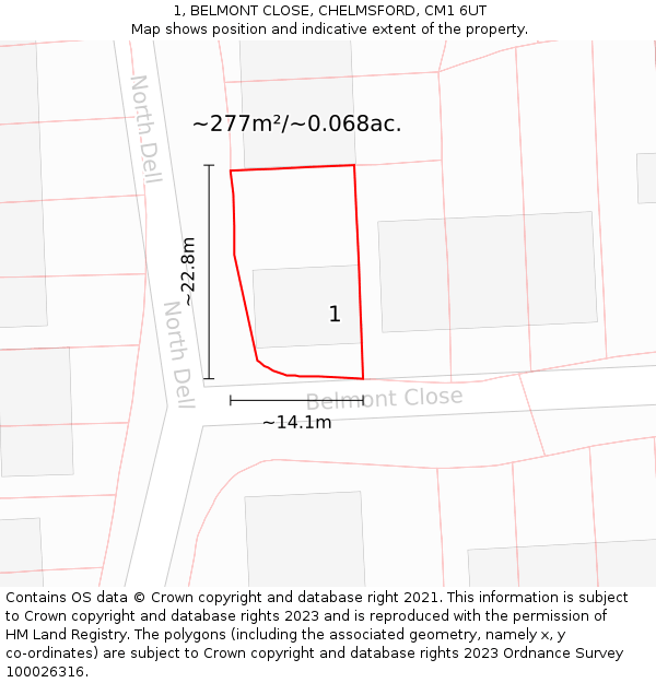 1, BELMONT CLOSE, CHELMSFORD, CM1 6UT: Plot and title map