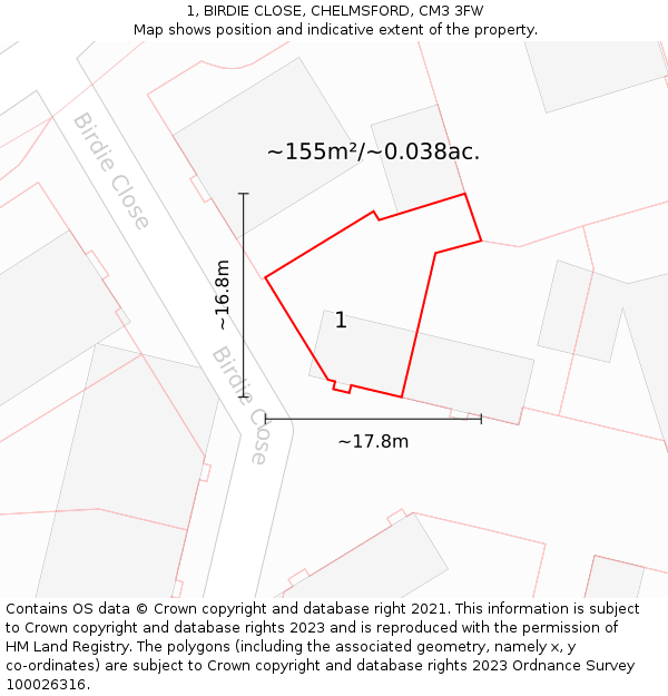1, BIRDIE CLOSE, CHELMSFORD, CM3 3FW: Plot and title map