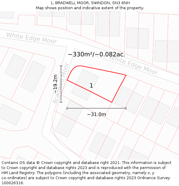 1, BRADWELL MOOR, SWINDON, SN3 6NH: Plot and title map