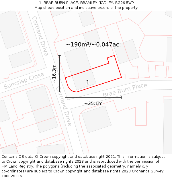 1, BRAE BURN PLACE, BRAMLEY, TADLEY, RG26 5WP: Plot and title map