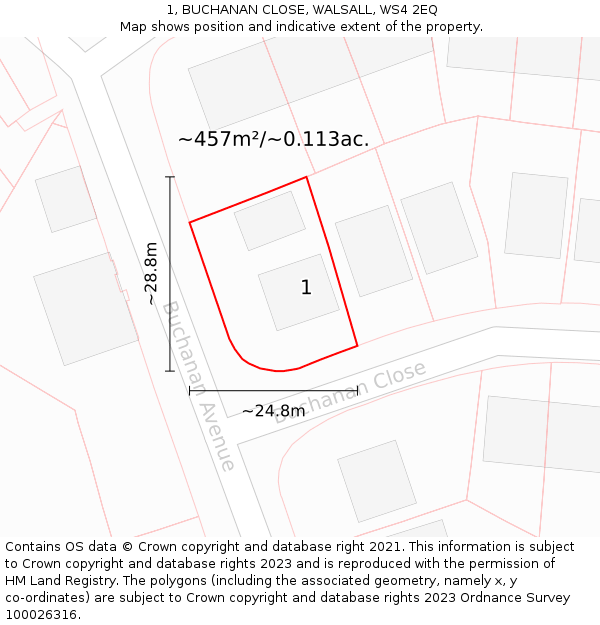 1, BUCHANAN CLOSE, WALSALL, WS4 2EQ: Plot and title map