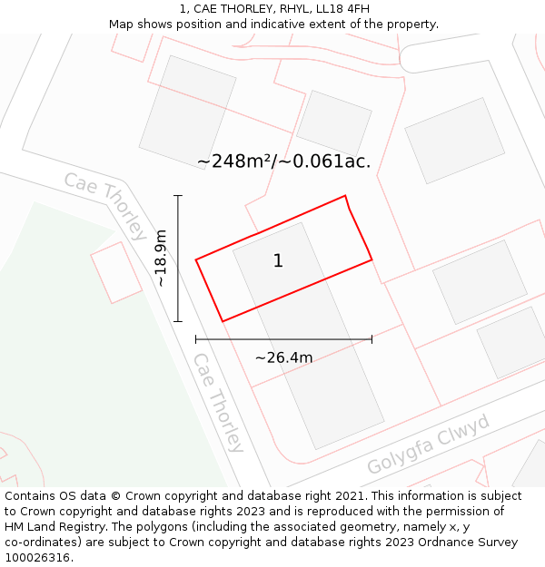 1, CAE THORLEY, RHYL, LL18 4FH: Plot and title map