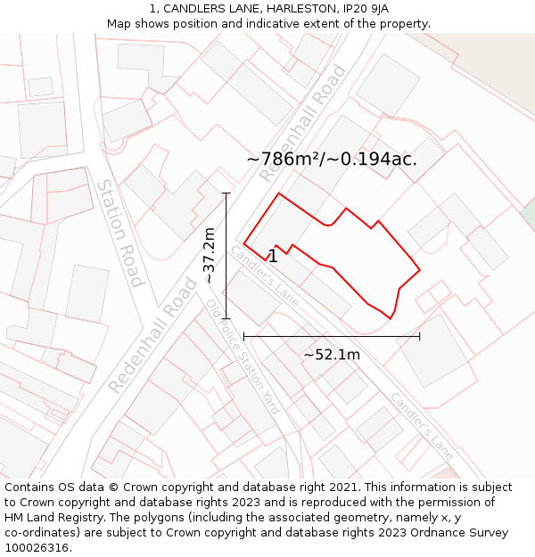1, CANDLERS LANE, HARLESTON, IP20 9JA: Plot and title map