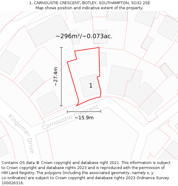1, CARNOUSTIE CRESCENT, BOTLEY, SOUTHAMPTON, SO32 2SE: Plot and title map