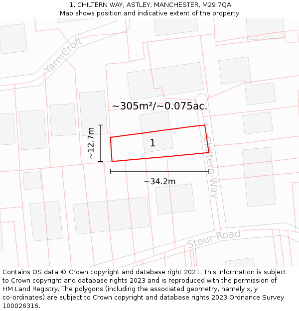 1, CHILTERN WAY, ASTLEY, MANCHESTER, M29 7QA: Plot and title map
