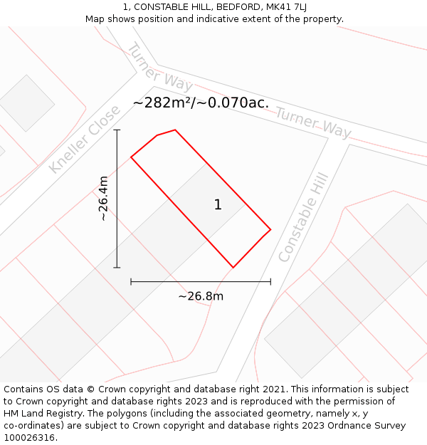 1, CONSTABLE HILL, BEDFORD, MK41 7LJ: Plot and title map