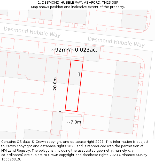 1, DESMOND HUBBLE WAY, ASHFORD, TN23 3SP: Plot and title map