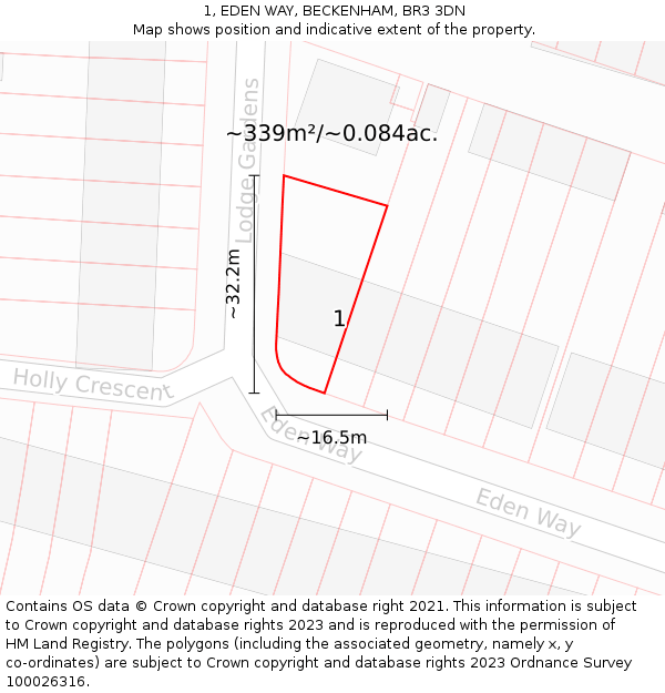 1, EDEN WAY, BECKENHAM, BR3 3DN: Plot and title map