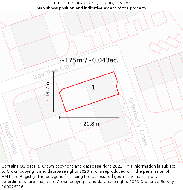 1, ELDERBERRY CLOSE, ILFORD, IG6 2AS: Plot and title map