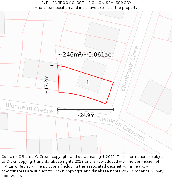 1, ELLENBROOK CLOSE, LEIGH-ON-SEA, SS9 3DY: Plot and title map