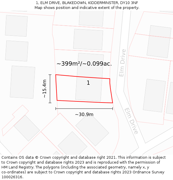 1, ELM DRIVE, BLAKEDOWN, KIDDERMINSTER, DY10 3NF: Plot and title map