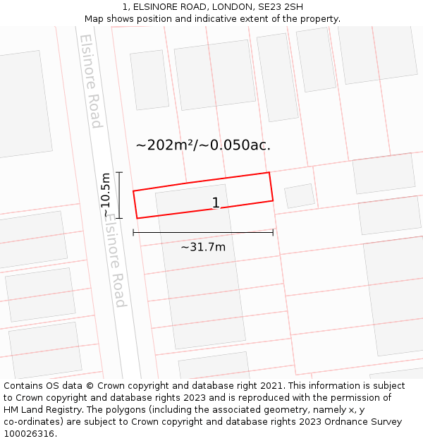 1, ELSINORE ROAD, LONDON, SE23 2SH: Plot and title map