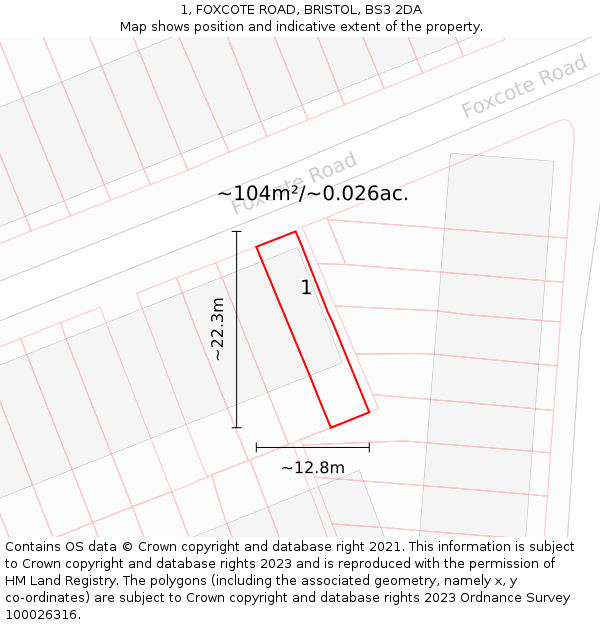 1, FOXCOTE ROAD, BRISTOL, BS3 2DA: Plot and title map