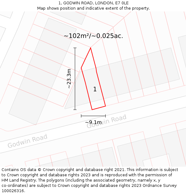 1, GODWIN ROAD, LONDON, E7 0LE: Plot and title map