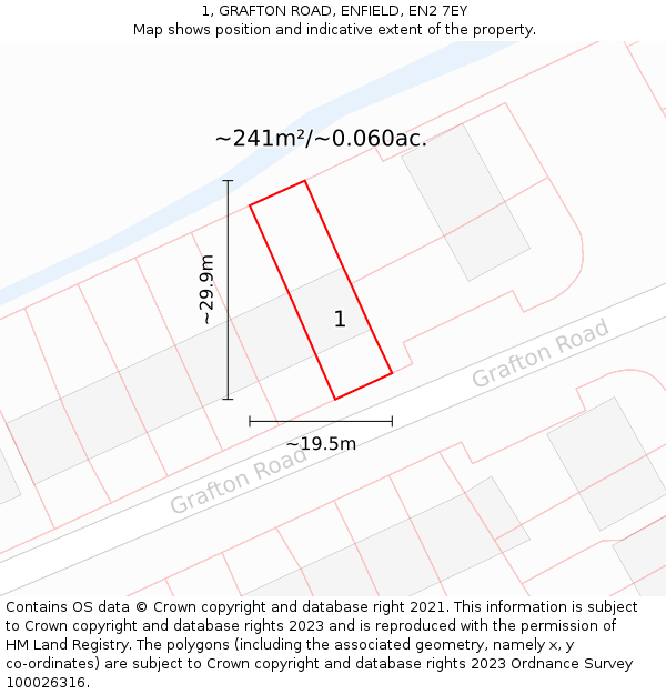 1, GRAFTON ROAD, ENFIELD, EN2 7EY: Plot and title map