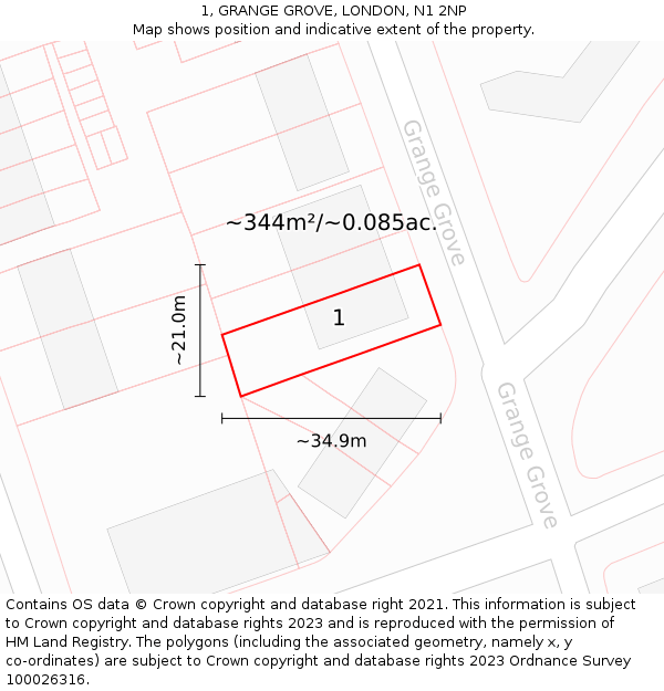 1, GRANGE GROVE, LONDON, N1 2NP: Plot and title map