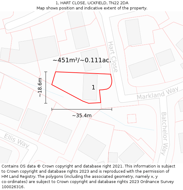 1, HART CLOSE, UCKFIELD, TN22 2DA: Plot and title map