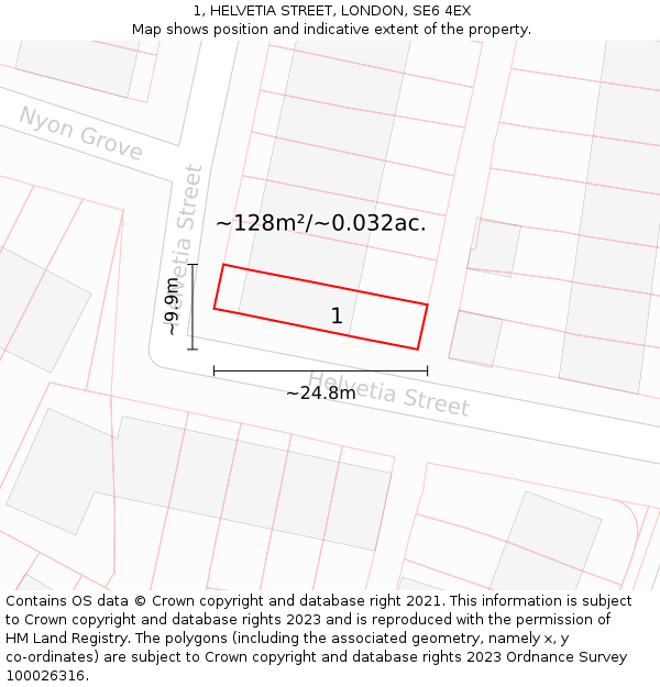 1, HELVETIA STREET, LONDON, SE6 4EX: Plot and title map