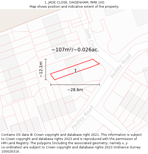 1, JADE CLOSE, DAGENHAM, RM8 1XG: Plot and title map