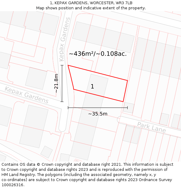 1, KEPAX GARDENS, WORCESTER, WR3 7LB: Plot and title map