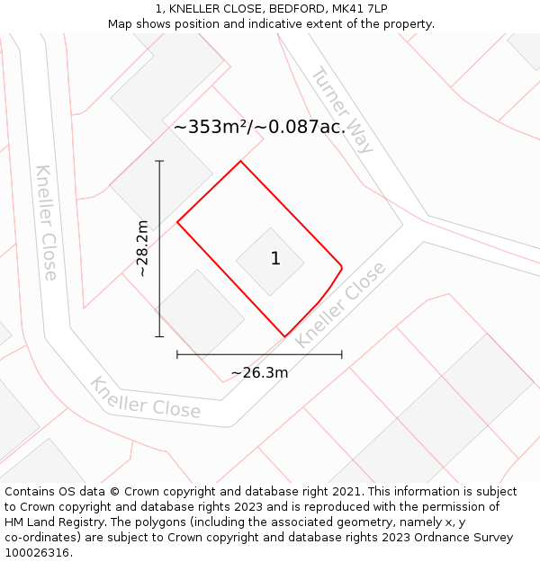 1, KNELLER CLOSE, BEDFORD, MK41 7LP: Plot and title map