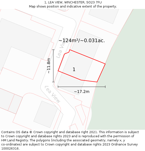 1, LEA VIEW, WINCHESTER, SO23 7FU: Plot and title map