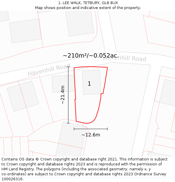1, LEE WALK, TETBURY, GL8 8UX: Plot and title map