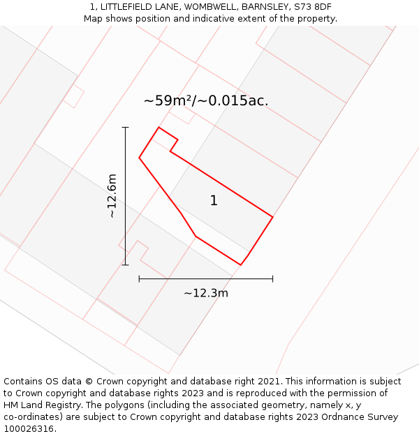 1, LITTLEFIELD LANE, WOMBWELL, BARNSLEY, S73 8DF: Plot and title map