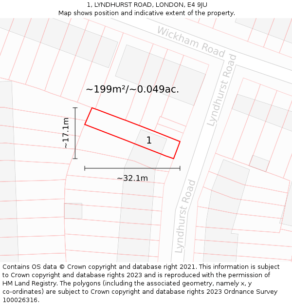 1, LYNDHURST ROAD, LONDON, E4 9JU: Plot and title map