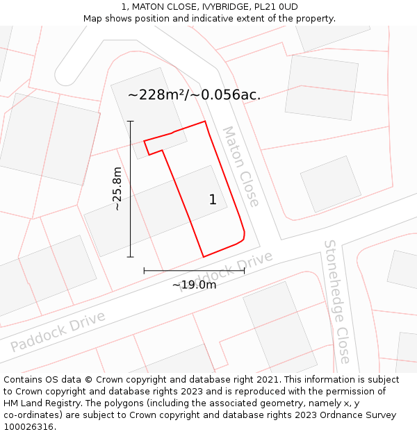 1, MATON CLOSE, IVYBRIDGE, PL21 0UD: Plot and title map