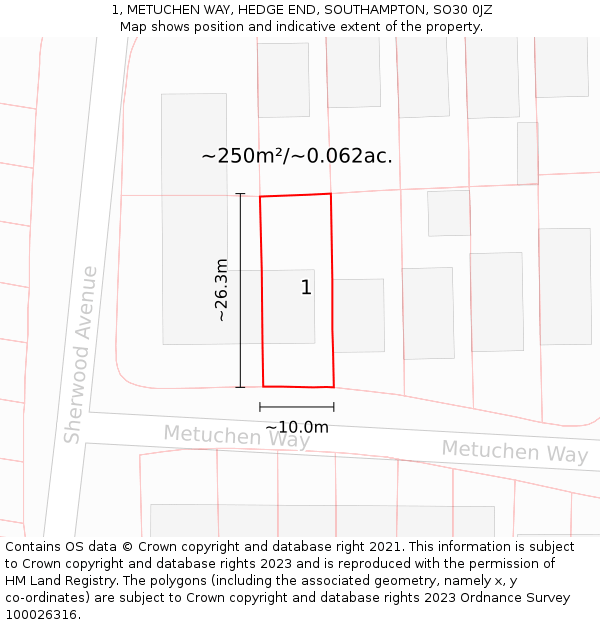 1, METUCHEN WAY, HEDGE END, SOUTHAMPTON, SO30 0JZ: Plot and title map