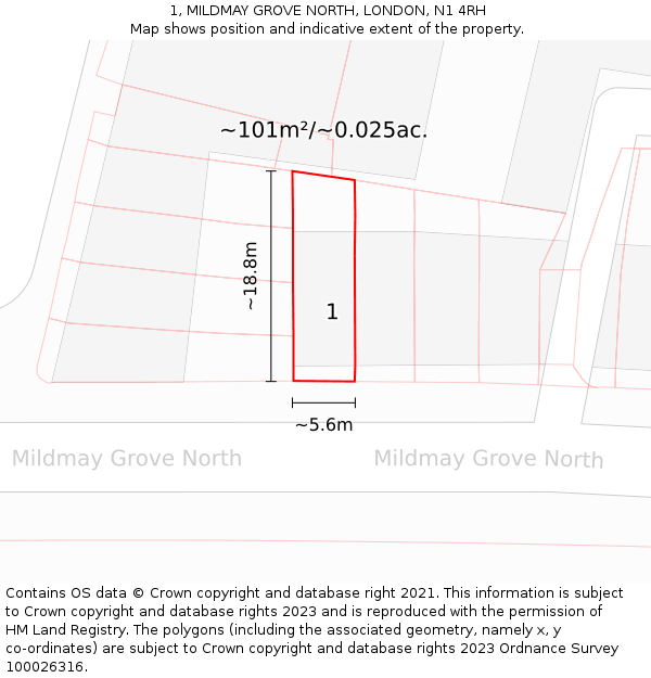1, MILDMAY GROVE NORTH, LONDON, N1 4RH: Plot and title map