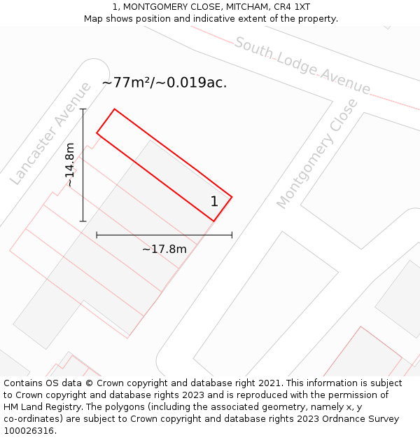 1, MONTGOMERY CLOSE, MITCHAM, CR4 1XT: Plot and title map
