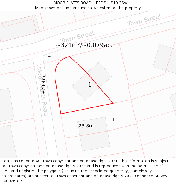 1, MOOR FLATTS ROAD, LEEDS, LS10 3SW: Plot and title map