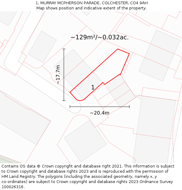1, MURRAY MCPHERSON PARADE, COLCHESTER, CO4 9AH: Plot and title map