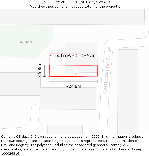 1, NETTLECOMBE CLOSE, SUTTON, SM2 6TR: Plot and title map