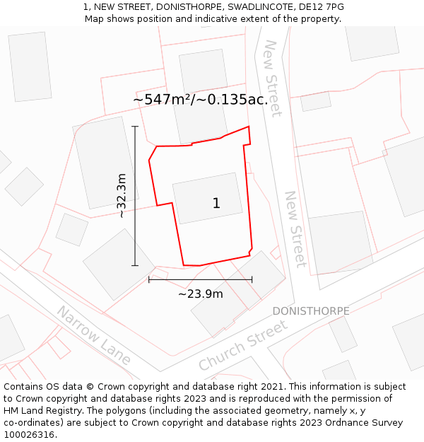 1, NEW STREET, DONISTHORPE, SWADLINCOTE, DE12 7PG: Plot and title map