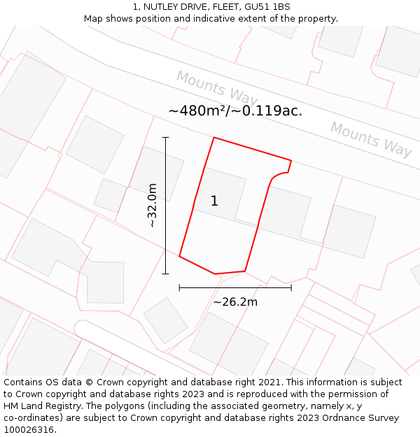 1, NUTLEY DRIVE, FLEET, GU51 1BS: Plot and title map