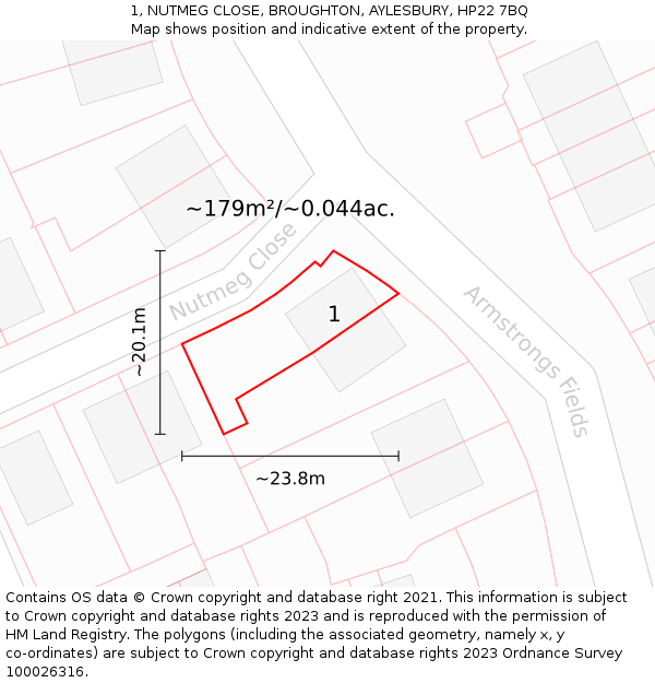 1, NUTMEG CLOSE, BROUGHTON, AYLESBURY, HP22 7BQ: Plot and title map